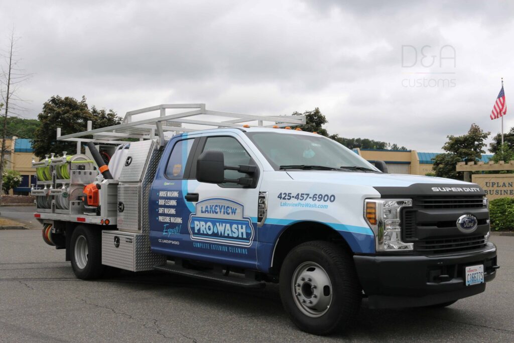 Full truck vehicle wrap with bold company branding in Seattle