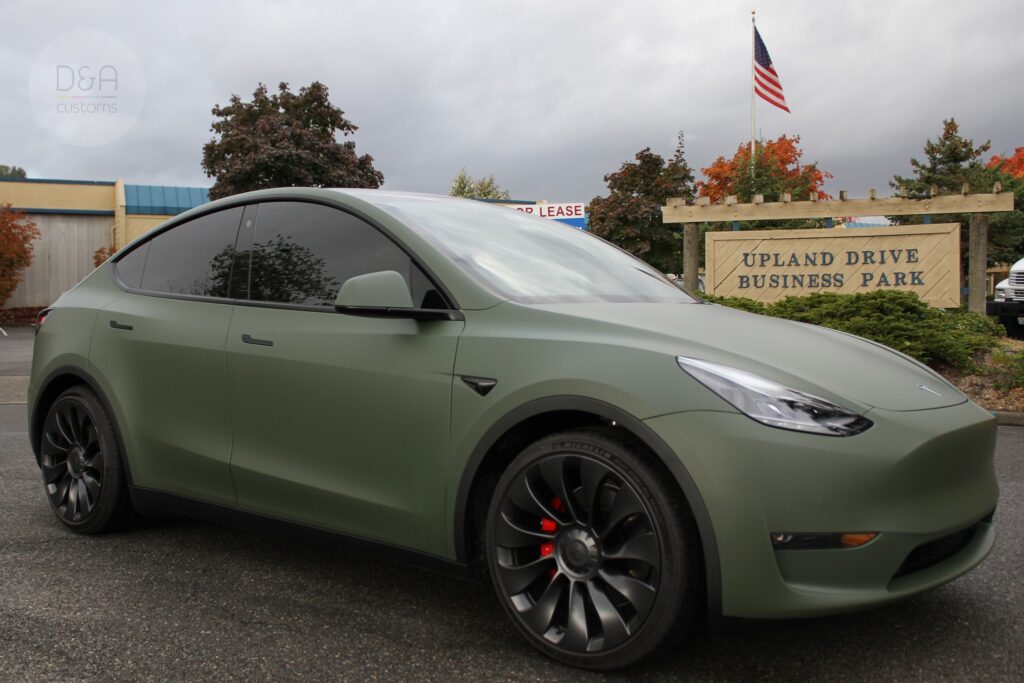 tesla-matte-military-green-d-a-customs-tukwila-bellevue